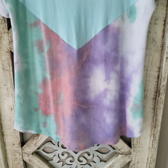 Women's Short Sleeve T-Shirt Tee Top in Pastel Tie Dye Chevron Relaxed Fit - Picture 9 of 13
